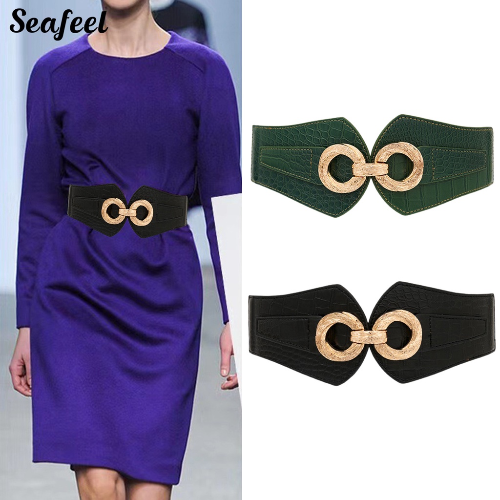 Thắt Lưng Da Bản Rộng Co Giãn Phối Màu Tương Phản Siêu Bền Thời Trang Cho Nữ