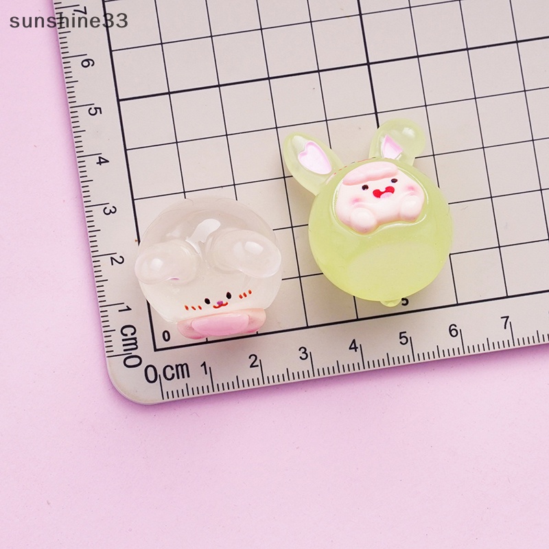 Bộ 2 Tượng Thỏ Hoạt Hình Mini Bằng Nhựa Resin Phát Sáng Trang Trí Tiểu Cảnh