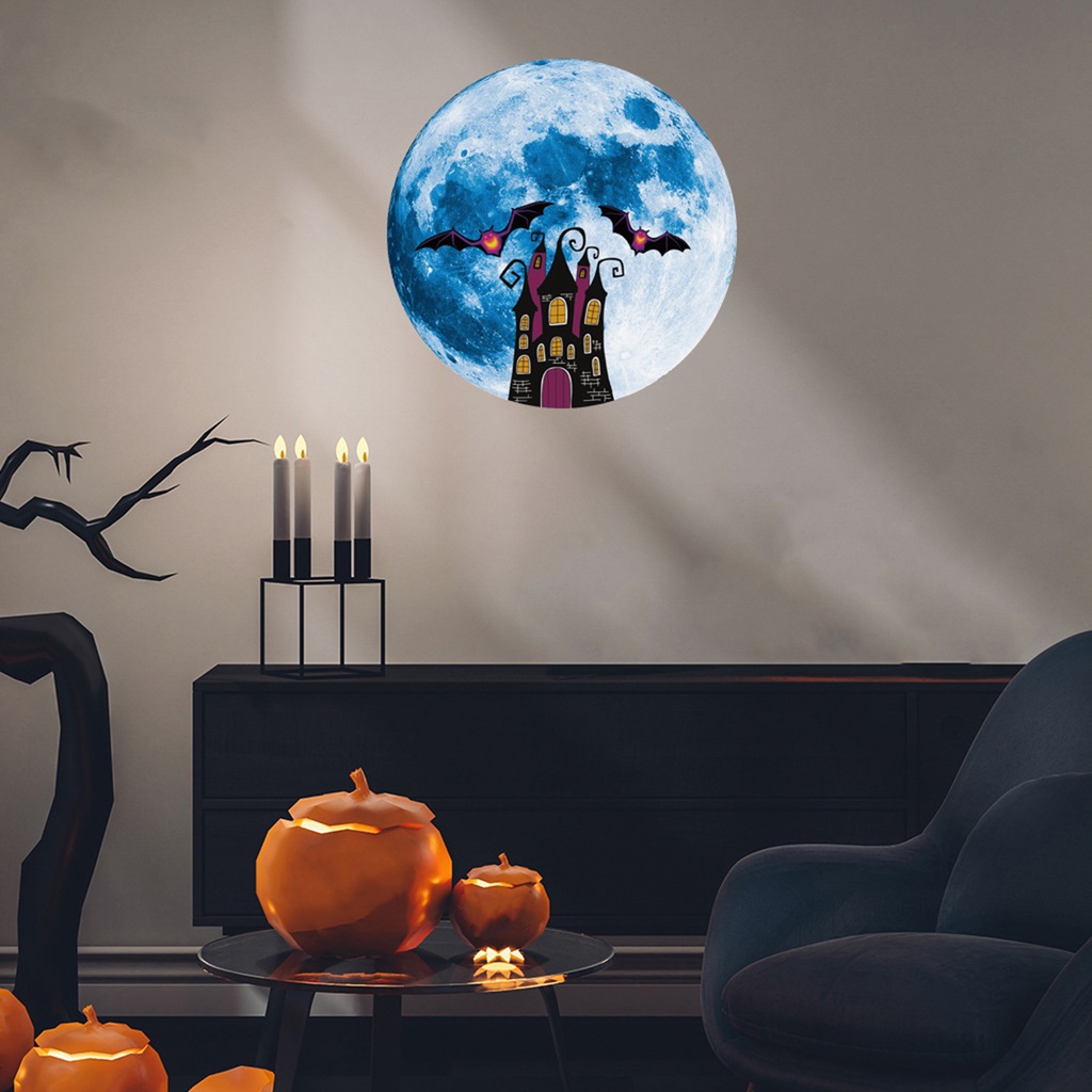 Miếng Dán Tường Trang Trí Hình Mặt Trăng Bằng PVC Phát Quang Phong Cách Halloween