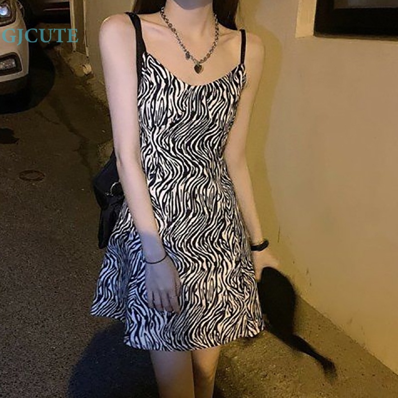 Đầm Hai Dây Mỏng Mùa Hè In Họa Tiết Lưới Gợi Cảm Cho Nữ WTD