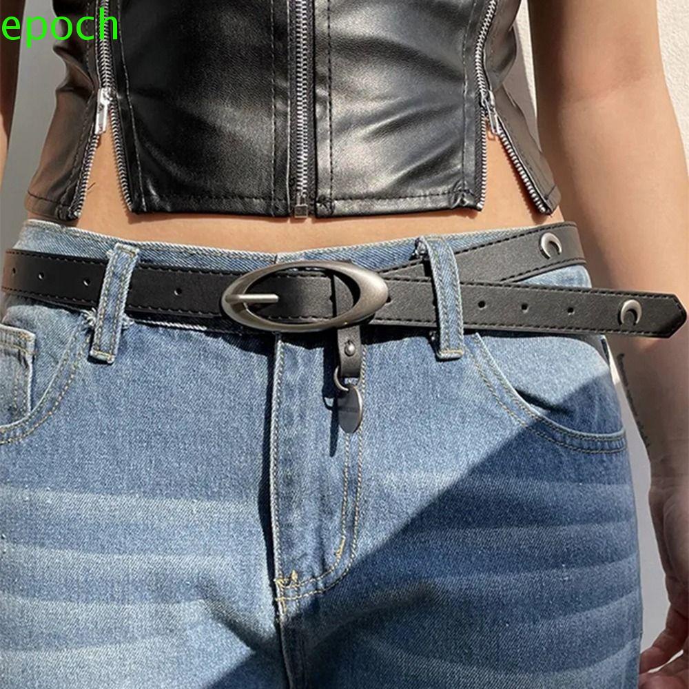 EPOCH Thắt Lưng Da PU Phối Khóa Kim Loại Hình Mặt Trăng Y2K Phong Cách Harajuku Hàn Quốc Cho Nam