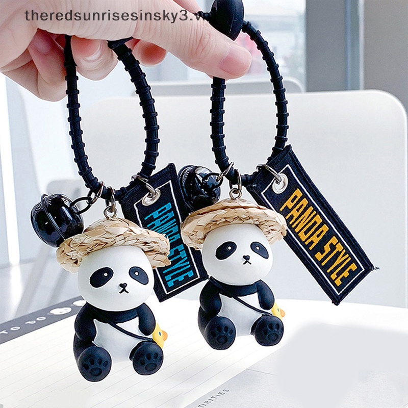 1 Móc Khóa Hình Gấu Trúc Đội Nón Rơm Bằng Nhựa Resin Dễ Thương