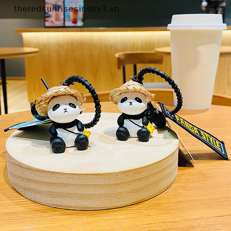 1 Móc Khóa Hình Gấu Trúc Đội Nón Rơm Bằng Nhựa Resin Dễ Thương
