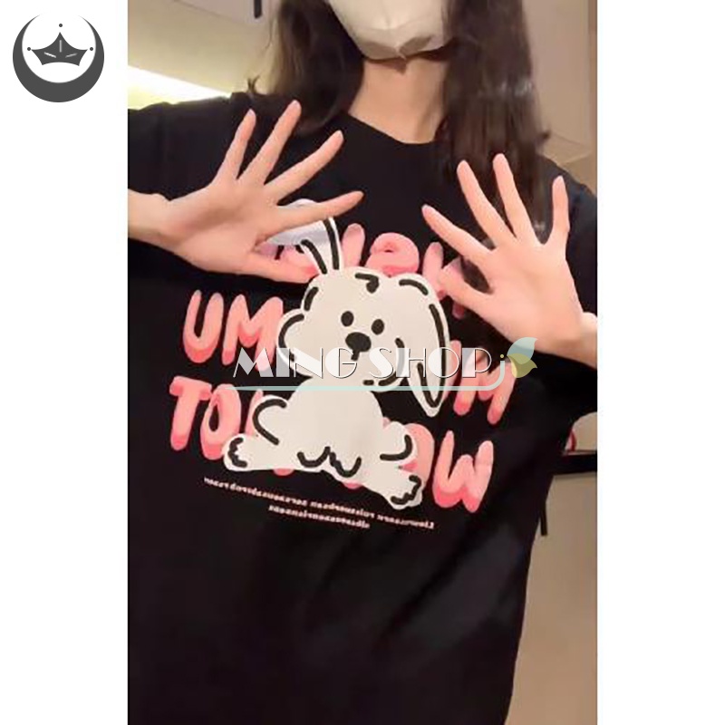 Áo Thun Tay Ngắn Cổ Tròn In Hình Thỏ Hoạt Hình Dành Cho Nữ