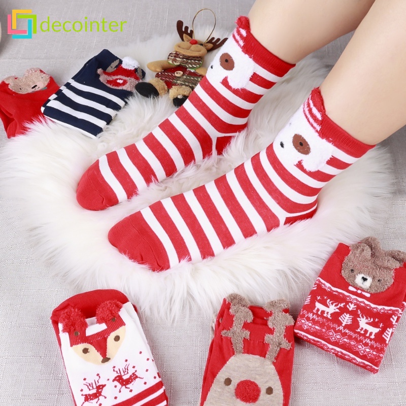 Vớ Cổ Trung Họa Tiết Hoạt Hình Giáng Sinh Vui Nhộn Thoải Mái Cho Nữ