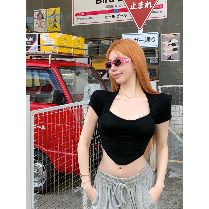 Áo Thun Ngắn Tay Ôm Dáng Thiết Kế Độc Đáo Thời Trang Cho Nữ