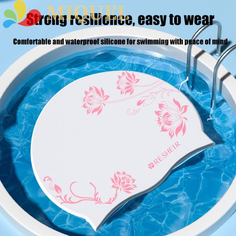 MIQUEL Mũ Bơi Silicone Co Giãn Chống Thấm Nước In Họa Tiết Hoa Sen Xinh Xắn Cho Nữ