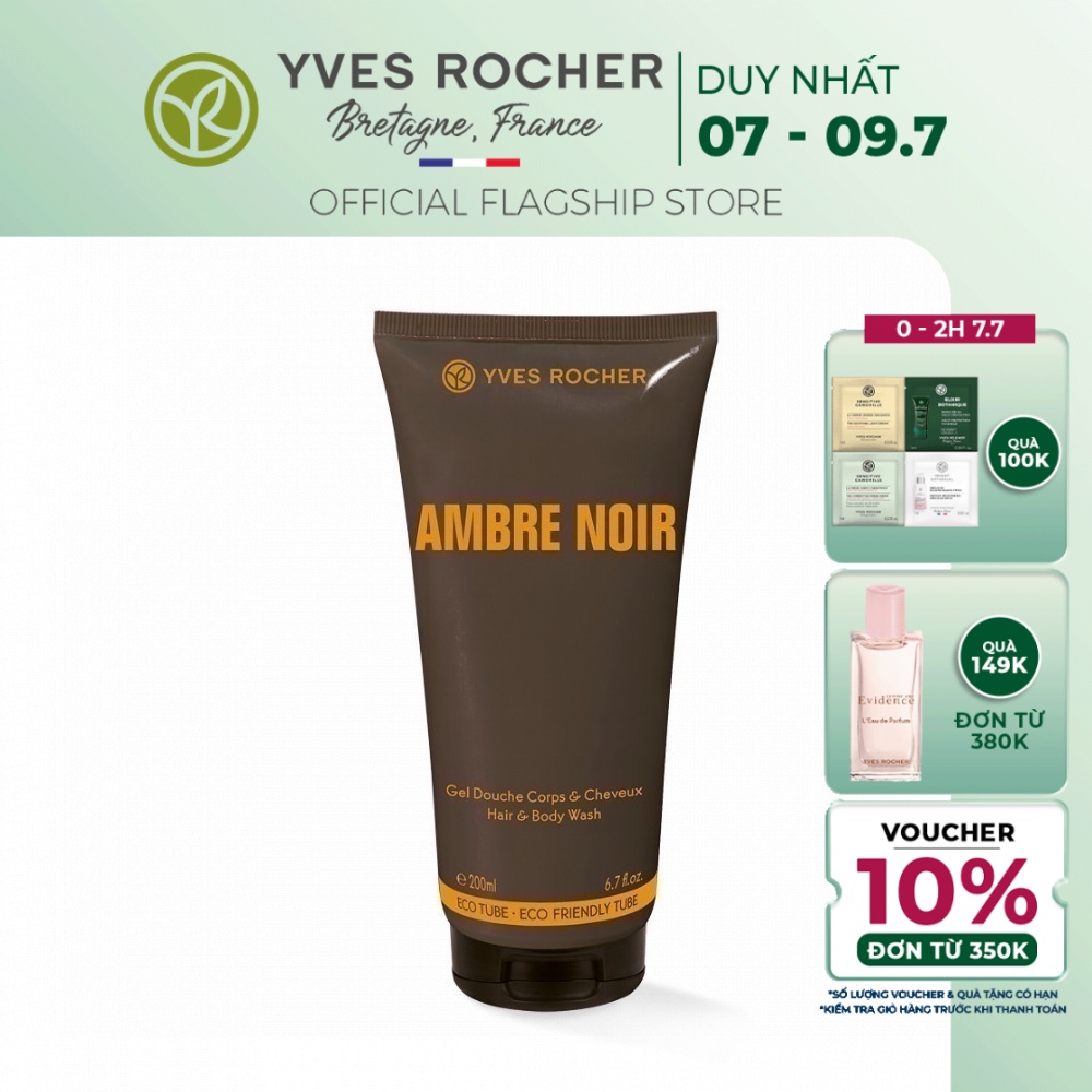 Tắm Gội Cho Nam Yves Rocher Ambre Noir Hair And Body Shampoo 200ml