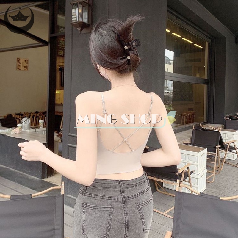 Áo Hai Dây Mùa Hè Màu Trơn Có Mút Đệm Ngực Gợi Cảm Cho Nữ