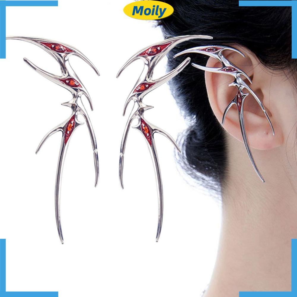 MOILYVN Bông Tai Hình Bướm Đính Đá Bằng Kim Loại Màu Đỏ Phong Cách Gothic Thời Trang Cho Nữ