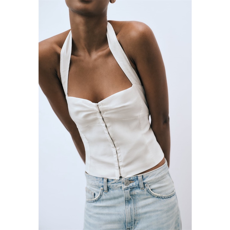 Zara Áo Hai Dây Vải Lanh Co Giãn Hở Lưng Gợi Cảm Cho Nữ 4661011