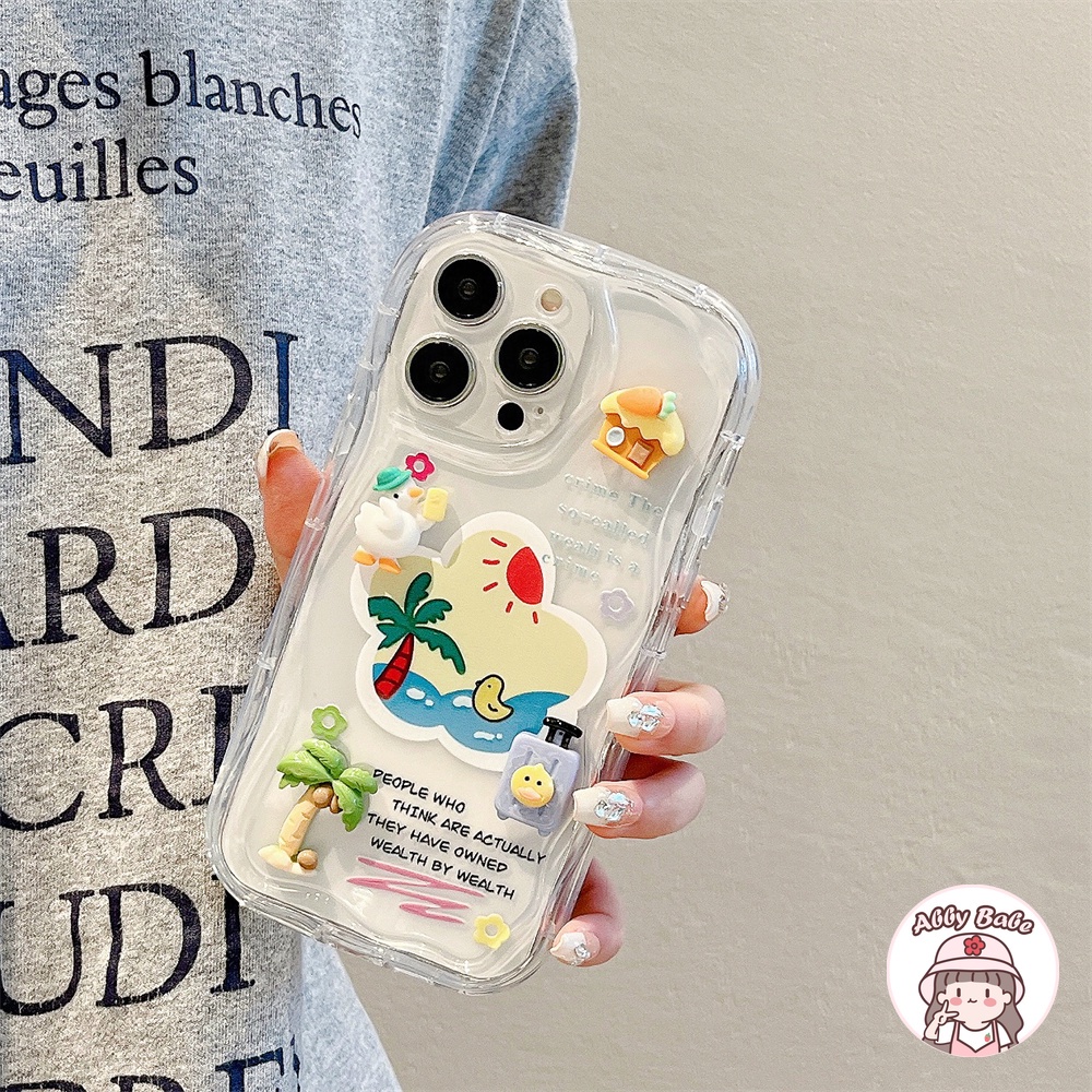 Ốp Điện Thoại TPU Mềm Trong Suốt Họa Tiết Cây Dừa / Bãi Biển 3D Chống Bẩn Cho IPhone 14 Pro Max 12 11 Pro Max X XS XR 7Plus