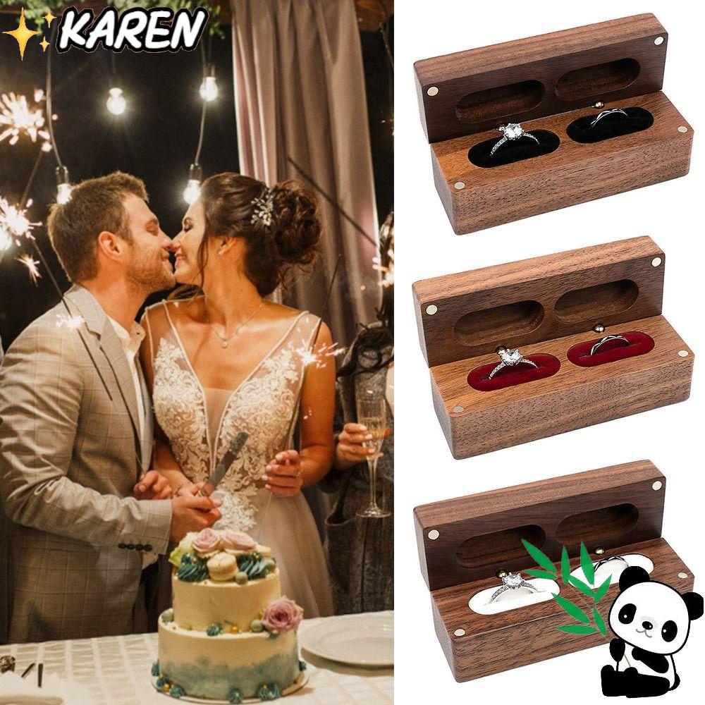 KAREN Hộp Gỗ Óc Chó Trưng Bày Nhẫn Cưới / Đính Hôn