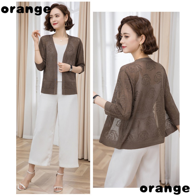 Áo Khoác Cardigan Dệt Kim Mỏng Chống Nắng Thoáng Khí Thời Trang Xuân Thu Cho Nữ Trung Niên