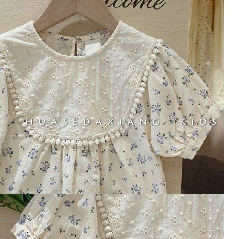Áo Sơ Mi Tay Ngắn Cổ Peter Pan Thêu Hoa Thời Trang Mùa Hè 2023 Cho Bé Gái