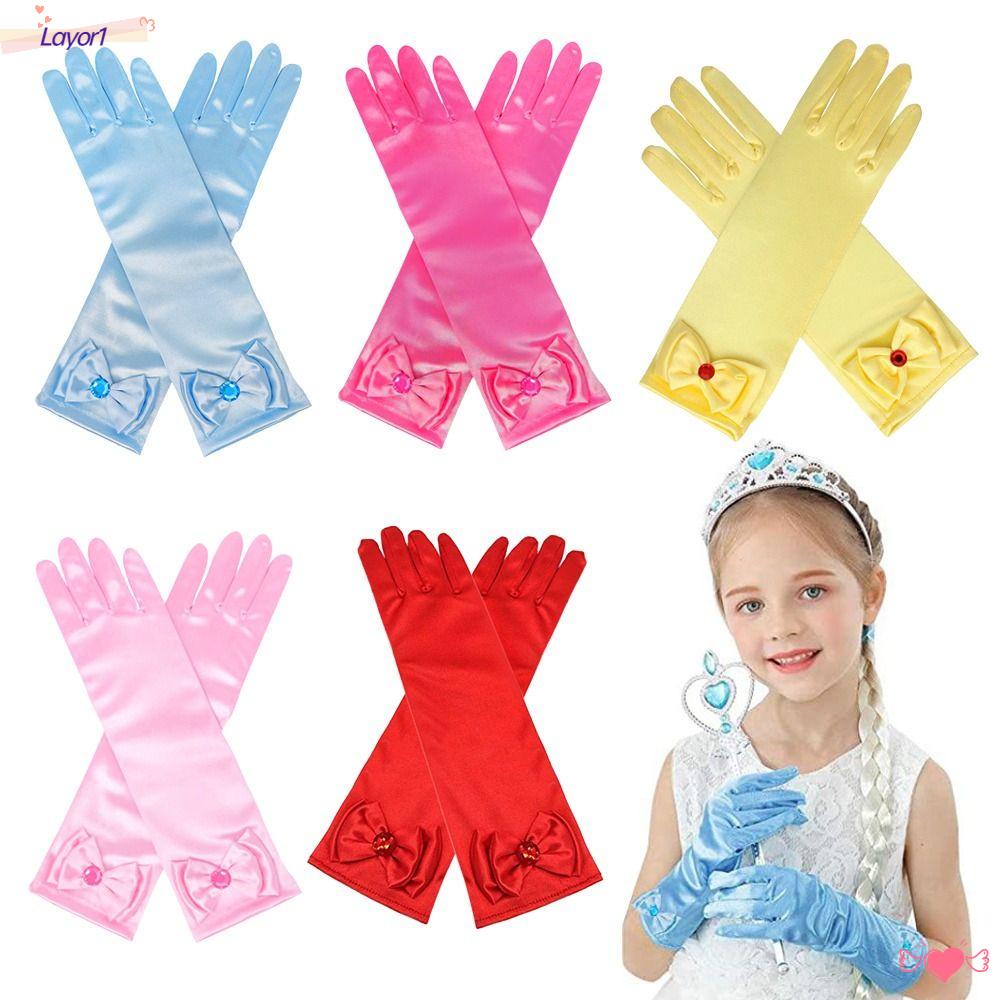 LAYOR1 Găng Tay Dài Vải Satin Đính Kim Sa Lấp Lánh Thời Trang Cho Bé