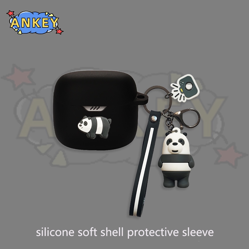 For JBL Tune Flex 225 220 Buds Beam Earphone Silicone Case Cute Panda Earbuds Protective Headphone Cover Headset with Pendant