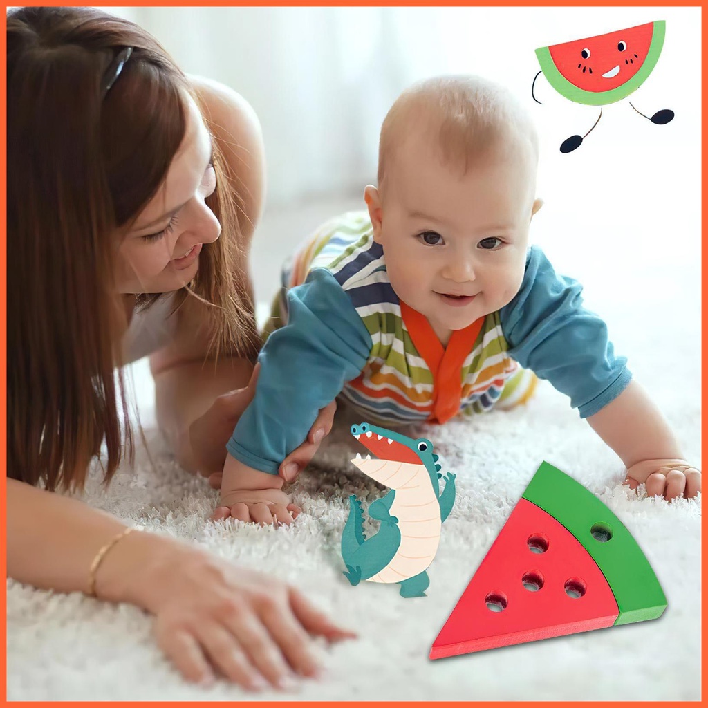 Đồ Chơi Xỏ Chỉ Hình Dưa Hấu Giáo Dục Sớm Cho Bé Montessori chunvn