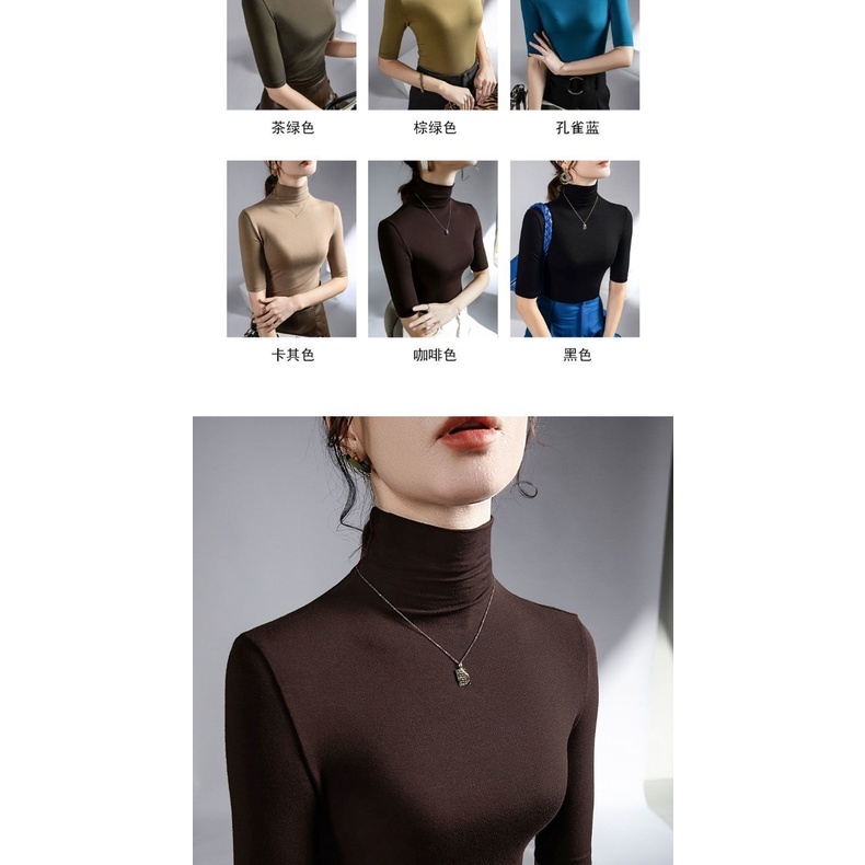 Áo Thun Tay Lửng Cổ Cao Dáng Ôm Thời Trang Mùa Hè Dành Cho Nữ