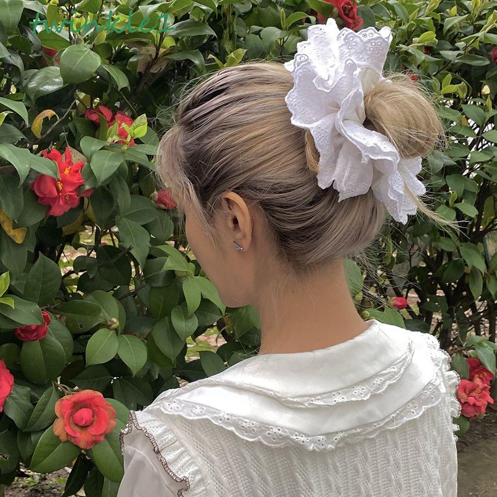 TWINKLE Dây Buộc Tóc Đính Hoa Vải Ren Phong Cách Lolita Hàn Quốc