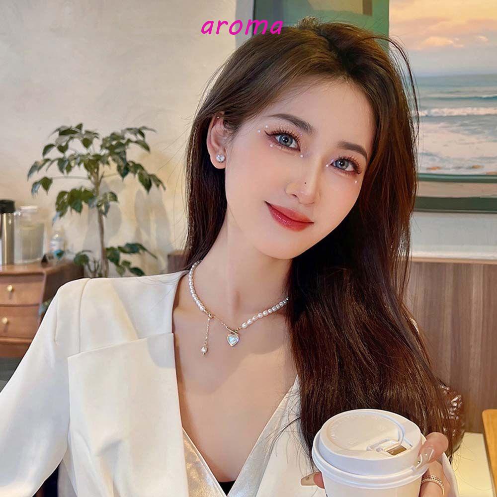 AROMA Vòng Cổ Choker Đính Vỏ Sò Ngọc Trai Thanh Lịch Thời Trang Cho Nữ