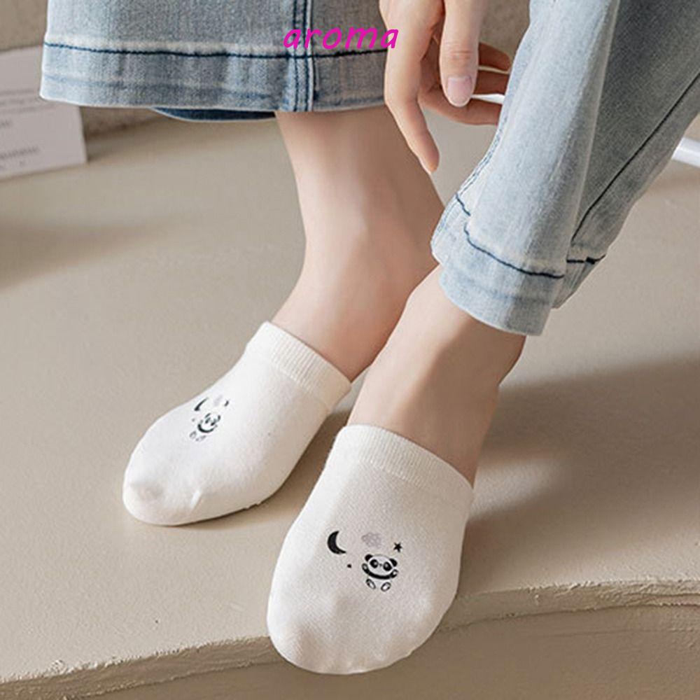 AROMA Vớ Mỏng Miệng Nông In Họa Tiết Hoạt Hình Dễ Thương Thời Trang Mùa Hè Cho Nữ