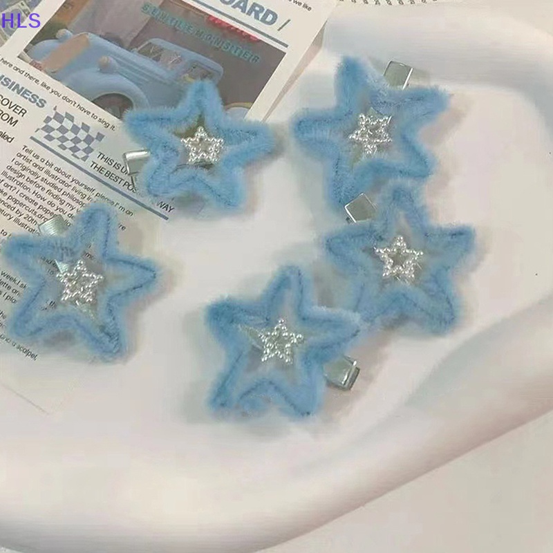 1 Kẹp Tóc Hình Ngôi Sao Phủ Lông Mềm Mại Màu Xanh Dương Ngọt Ngào Thời Trang 2023 Mới