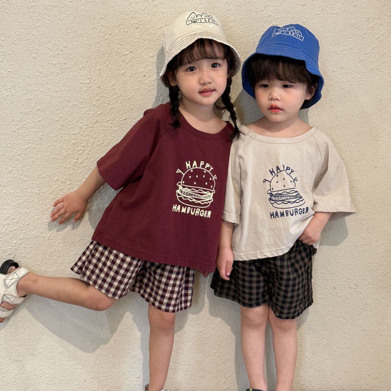 Set Đồ Mùa Hè Hai Món Gồm Áo cotton Tay Cộc Kẻ Sọc Caro Kèm Quần Cho Bé Gái Mới