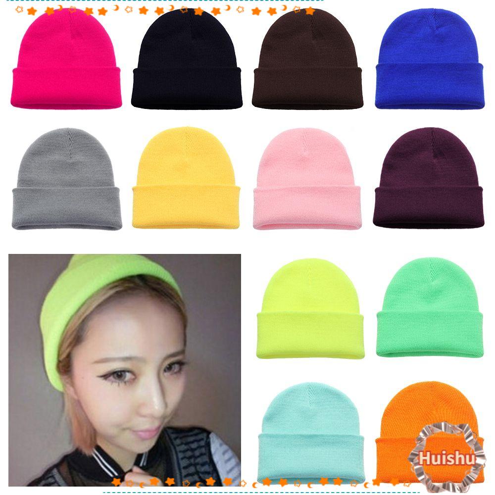 HS Mũ Len Beanie Cao Cấp Màu Trơn Dễ Thương Cho Nam Và Nữ