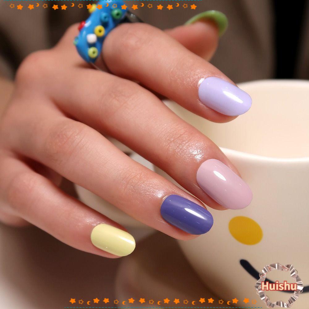 HS Bộ 24 Móng Tay Giả Màu Trơn Hình Oval DIY Che Phủ Toàn Diện