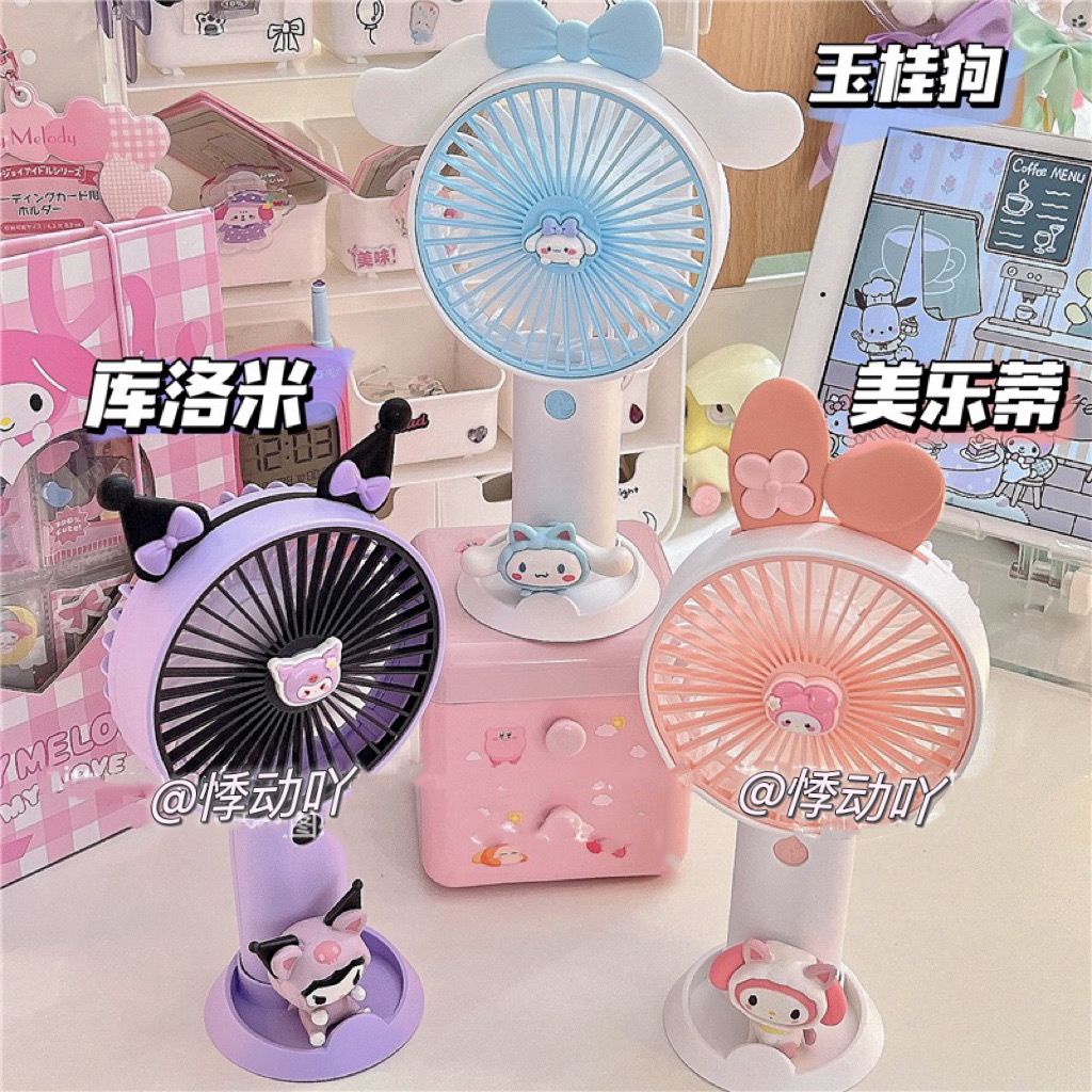 Quạt Sạc USB Cầm Tay Để Bàn Hình Kuromi Cún Melody Tai To Dễ Thương