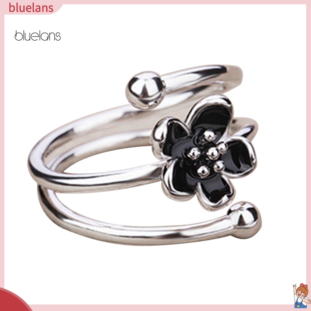 Nhẫn Hở Hình Hoa Màu Đen Tráng Men Thời Trang Cho Nữ
