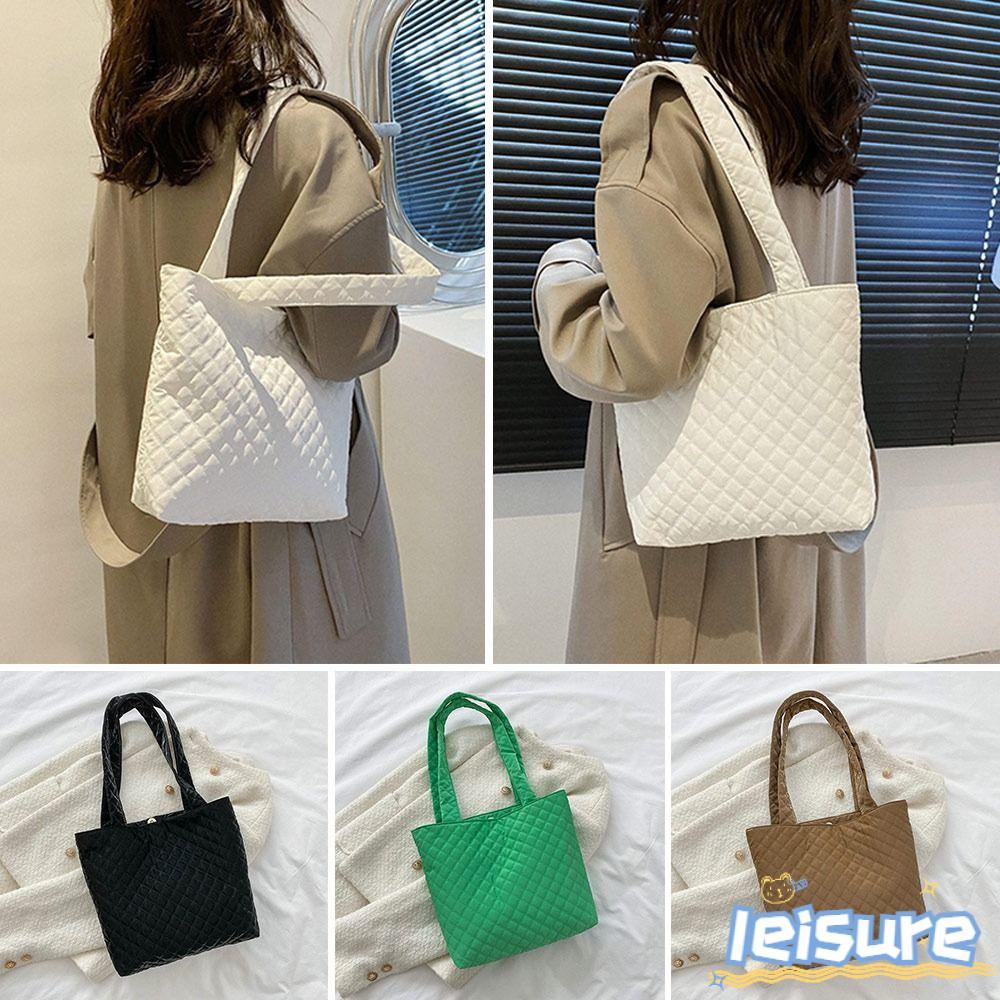 LEISURE Túi Xách Vải Nylon Cotton Mềm Sức Chứa Lớn Màu Trơn Thời Trang Cho Nữ