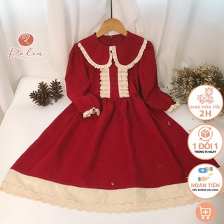 Váy bé gái nhung đỏ và xanh diện tết ROLIA chất nhung dày chân ren cho bé gái V68 V86