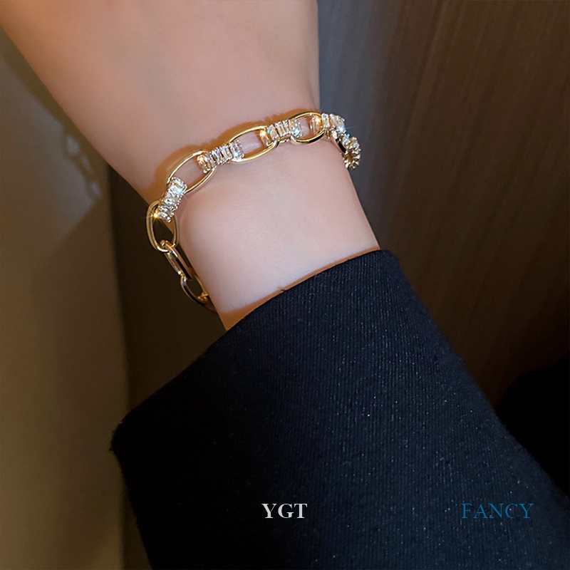 Ygt Vòng Tay Dây Xích Đôi Bằng Kim Loại Đính Đá Zircon Có Thể Điều Chỉnh Sang Trọng Làm Quà Tặng