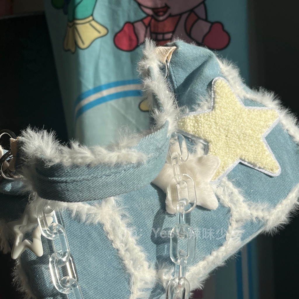 Túi Xách Đeo Dưới Cánh Tay Chất Liệu Denim Phối Dây Xích Kiểu Mỹ Thiết Kế Đơn Giản Dễ Phối Đồ