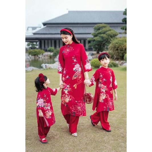 🥰Sét áo dài cách tân mẹ bé 4 tà nhẹ nhàng mềm mại hàng thiết kế giá rẻ bán giá sỉ✅