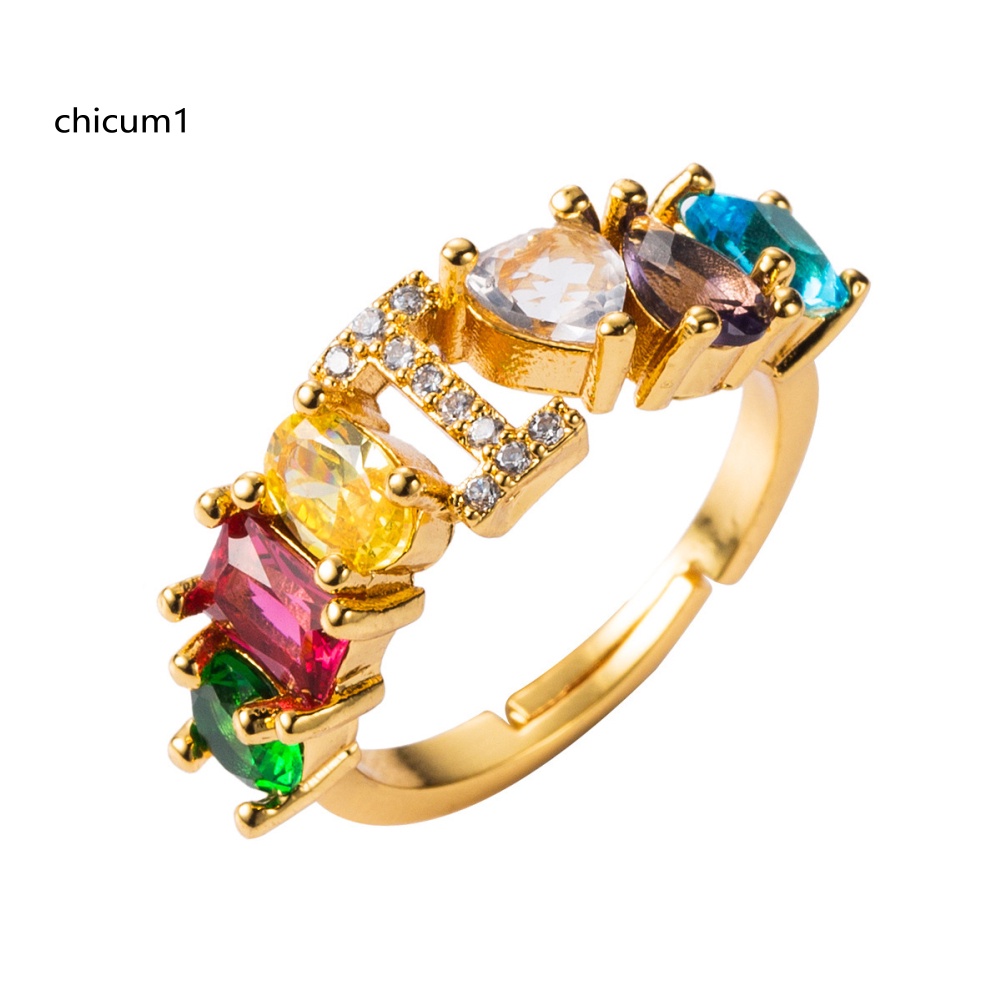 Nhẫn Hở Unisex Đính Đá Zirconia Màu Cầu Vồng Có Thể Điều Chỉnh Kích Cỡ