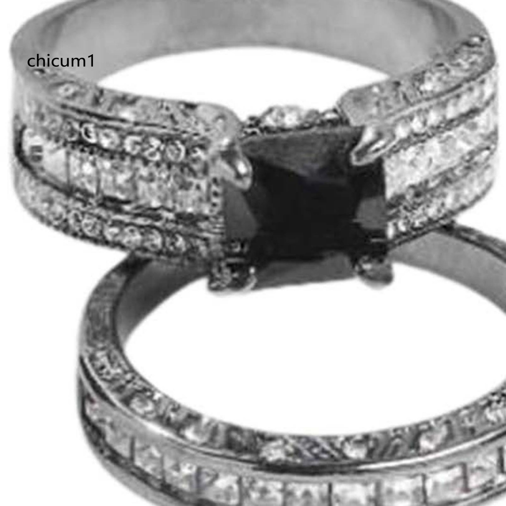 Set 3 Nhẫn Hợp Kim Đính Đá Zircon Thời Trang Cho Cặp Đôi