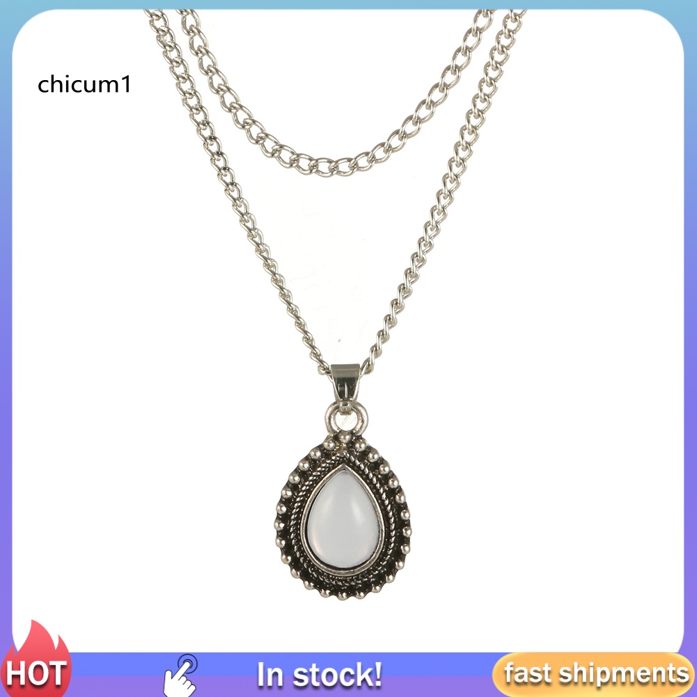 Vòng cổ Hai Lớp Mặt Đá Opal Hình Giọt Nước Cổ Điển