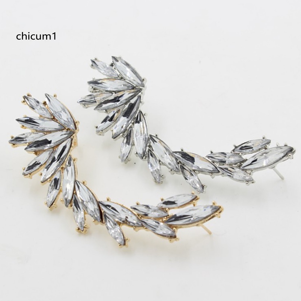 1 Khuyên Kẹp Vành Tai Hình Lá Đính Đá Lấp Lánh Phong Cách Boho