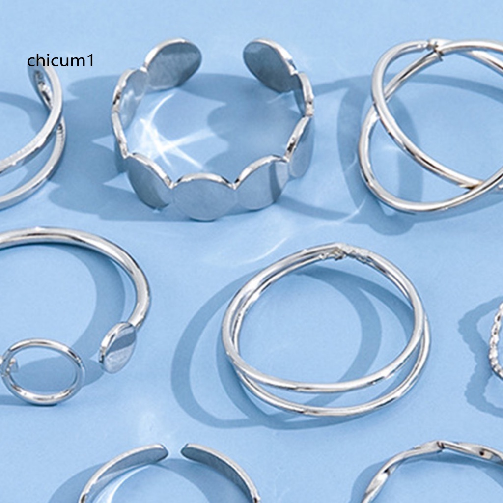 Set 10 Nhẫn Đeo Tay Kim Loại Thiết Kế Đơn Giản Thời Trang Cho Nữ