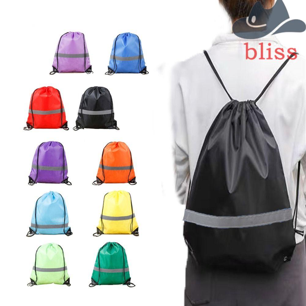 BLISS Ba Lô Dây Rút Kẻ Sọc Phản Quang Màu Sắc Thanh Lịch Chống Thấm Nước Có Thể Gập Lại Cho Hoạt Động