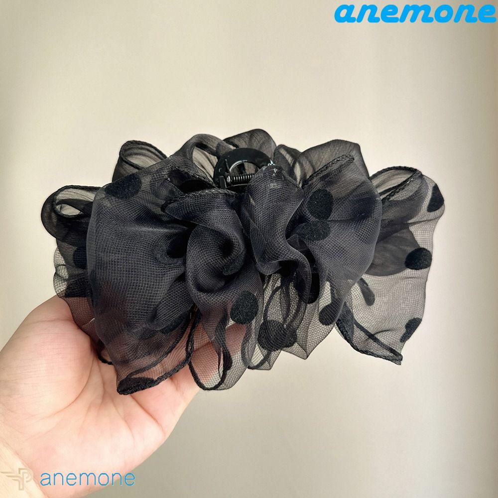 ANEMONE Kẹp Tóc Vải Tuyn Lưới Hai Mặt Họa Tiết Chấm Bi Lớn Phong Cách Hàn Quốc Dành Cho Nữ