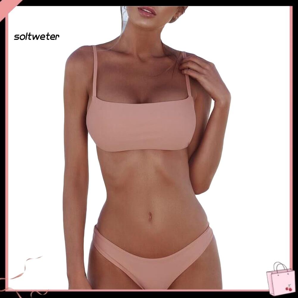 Bộ Đồ Bơi Bikini Hai Dây Có Mút Đệm Màu Sắc Trơn Dành Cho Nữ