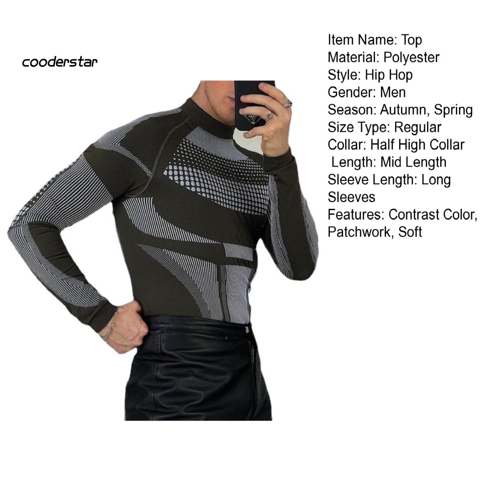 Áo Thun Tay Dài Cổ Cao Họa Tiết Kẻ Sọc Màu Sắc Tương Phản Thời Trang Mùa Đông Cho Nam