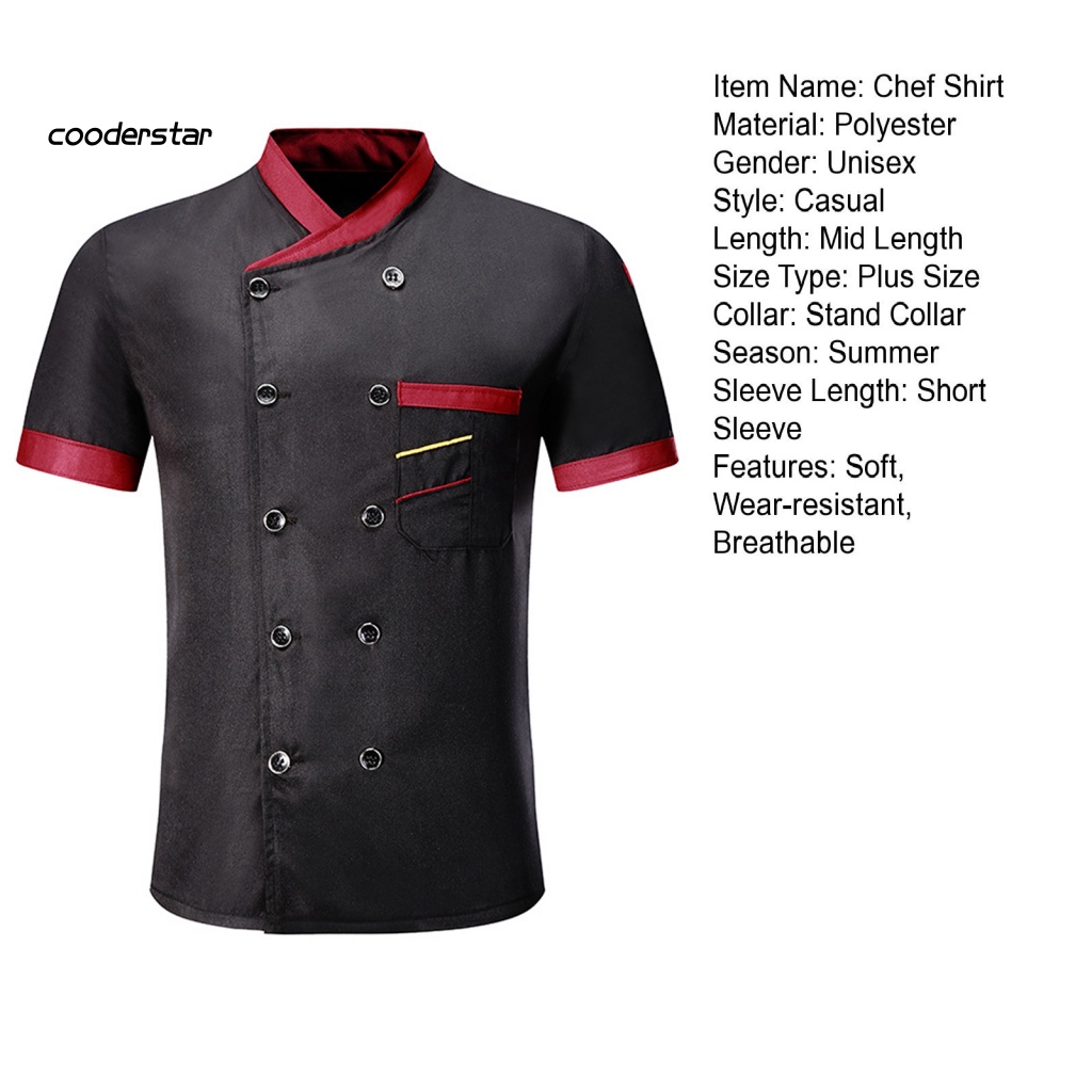 Áo Đầu Bếp Ngắn Tay Cổ Đứng Cài Hai Hàng Nút Có Túi Và Nút Cài Cho Unisex Nhà Hàng Khách Sạn