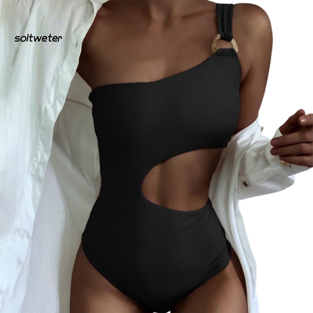 Bộ Đồ Bơi Một Mảnh Hở Vai Màu Trơn Thời Trang Dành Cho Nữ