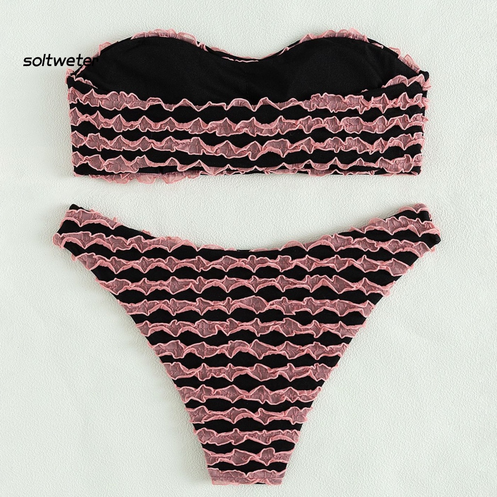Bộ Đồ Bơi Hai Mảnh Không Dây Nhún Bèo Phong Cách Thể Thao Thời Trang Mùa Hè Cho Nữ