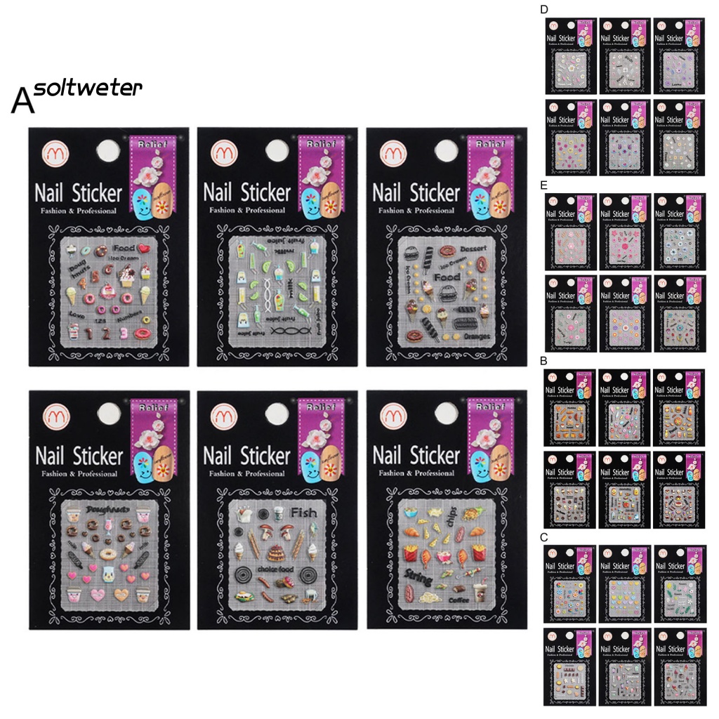 Set 6 Miếng Dán Họa Tiết Dập Nổi 5D Siêu Mỏng Trang Trí Móng Tay Chủ Đề Năm Mới